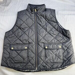 J.Crew Quilted Puffer Vest Black Gingham Lining Size 3X (116)